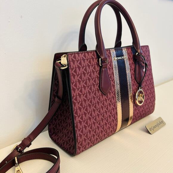 Michael Kors Purse & Wallet Sheila Medium Signature Logo and Metallic Satchel - Picture 5 of 11